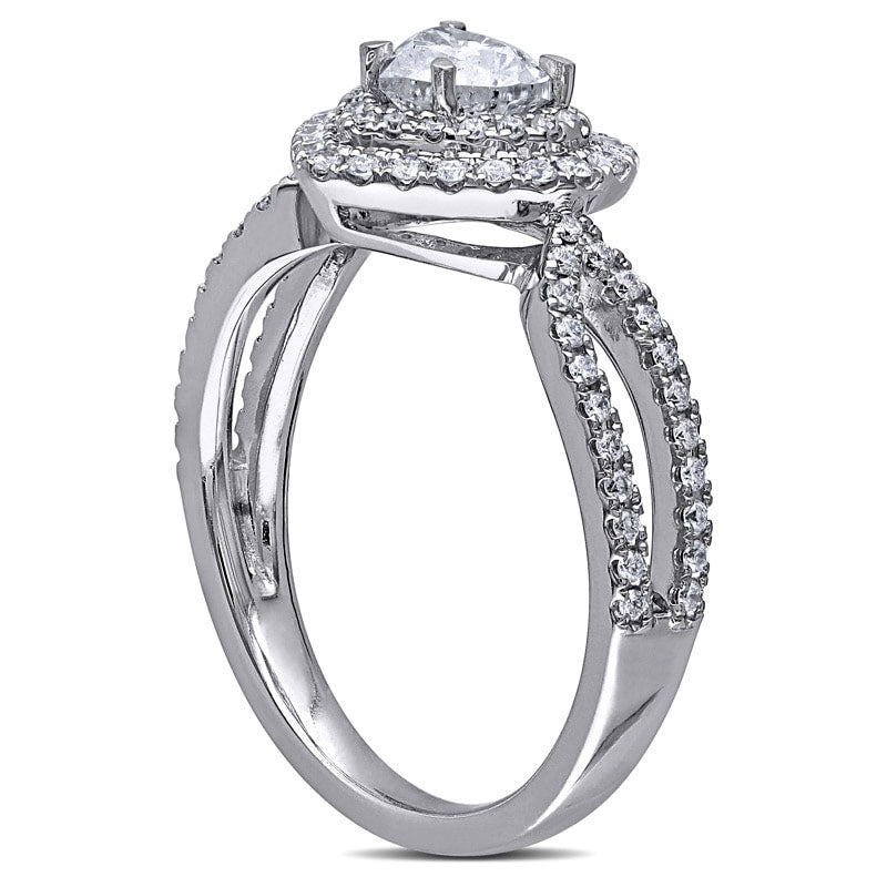 1.0 CT. T.W. Heart-Shaped Natural Diamond Double Frame Split Shank Engagement Ring in Solid 14K White Gold