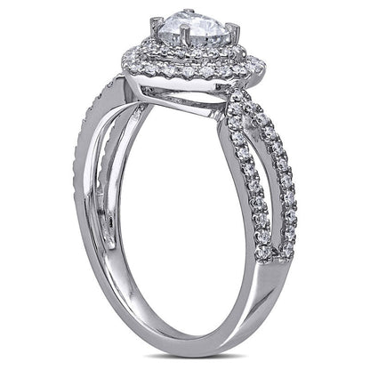 1.0 CT. T.W. Heart-Shaped Natural Diamond Double Frame Split Shank Engagement Ring in Solid 14K White Gold