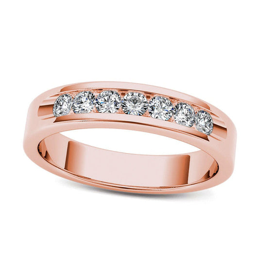Men's 0.50 CT. T.W. Natural Diamond Seven Stone Wedding Band in Solid 14K Rose Gold