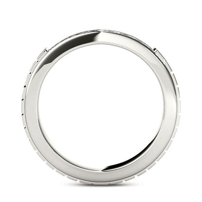 Men's 0.75 CT. T.W. Natural Diamond Two Row Etched Wedding Band in Solid 14K White Gold