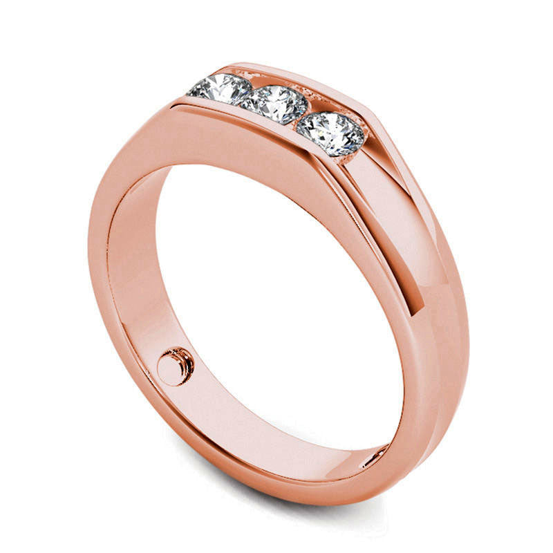 Men's 0.50 CT. T.W. Natural Diamond Three Stone Wedding Band in Solid 14K Rose Gold