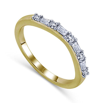 0.25 CT. T.W. Baguette-Cut and Round Natural Diamond Alternating Wedding Band in Solid 14K Gold