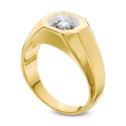Men's 0.20 CT. Natural Clarity Enhanced Diamond Solitaire Octagonal Frame Ring in Solid 14K Two-Tone Gold