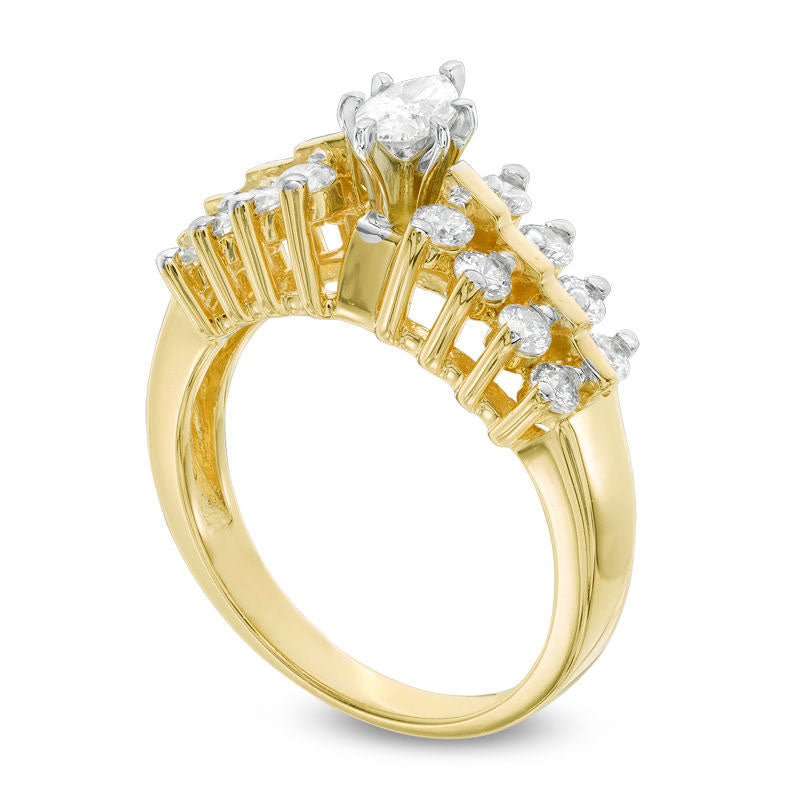 1.0 CT. T.W. Marquise Natural Diamond Two Row Engagement Ring in Solid 14K Gold
