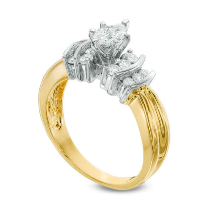 0.88 CT. T.W. Marquise Natural Diamond Double Collar Engagement Ring in Solid 14K Two-Tone Gold