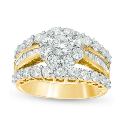 3.0 CT. T.W. Natural Diamond Frame Multi-Row Engagement Ring in Solid 10K Yellow Gold