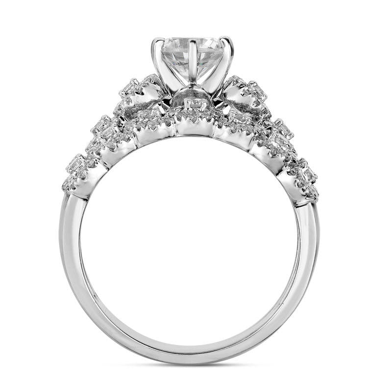 1.25 CT. T.W. Natural Diamond Linked Halos Bridal Engagement Ring Set in Solid 14K White Gold