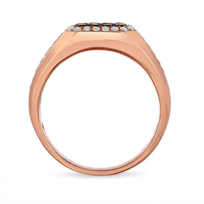 Men's 1.13 CT. T.W. Champagne and White Natural Diamond Octagonal Frame Ring in Solid 14K Rose Gold