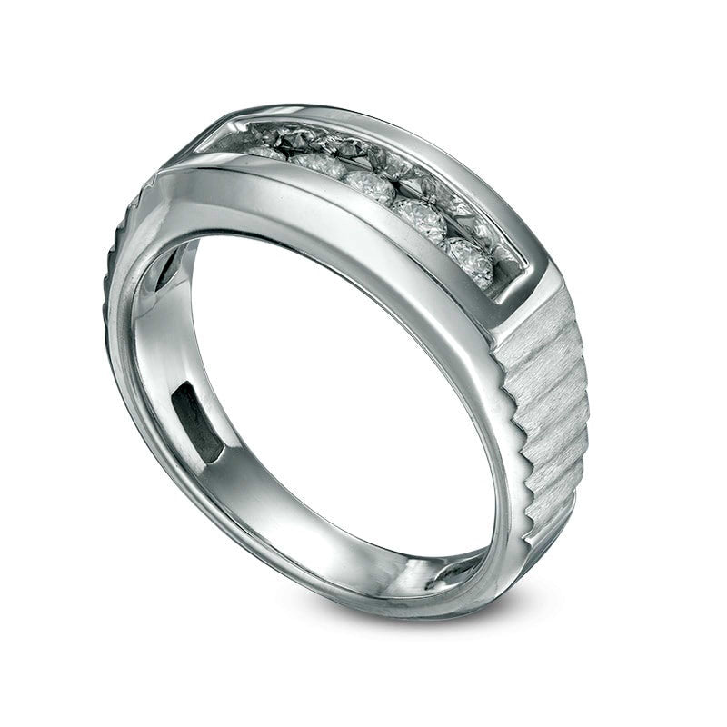 Men's 0.25 CT. T.W. Natural Diamond Five Stone Satin Anniversary Band in Solid 14K White Gold