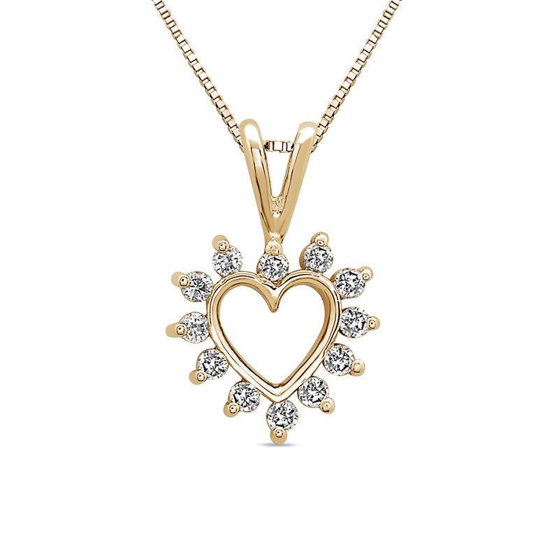 0.17 CT. T.W. Natural Diamond Heart Starburst Pendant in 14K Gold