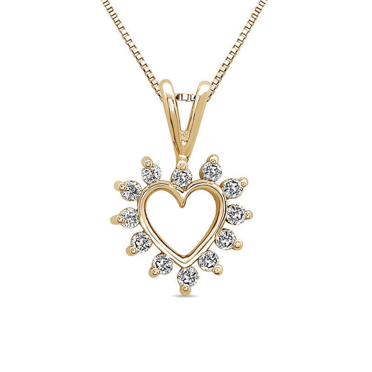 0.17 CT. T.W. Natural Diamond Heart Starburst Pendant in 14K Gold