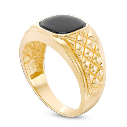 Men's 10.0mm Cushion-Cut Onyx Quilted Ring in Solid 10K Yellow Gold