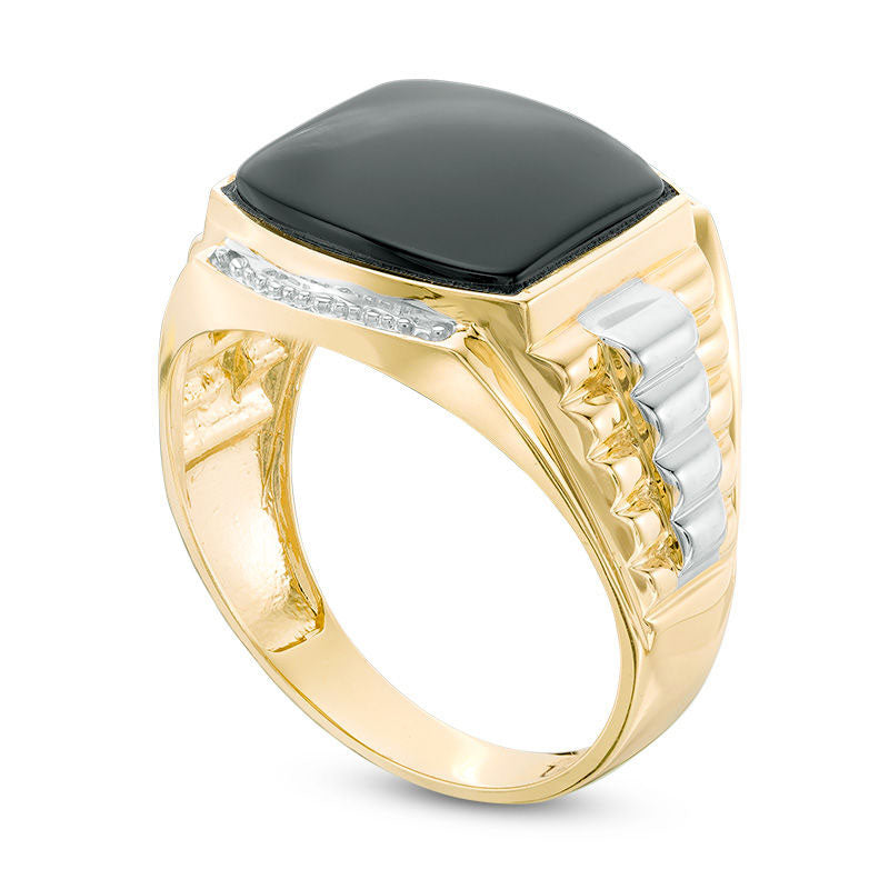 Men's 13.0mm Cushion-Cut Onyx Stepped Shank Ring in Solid 10K Two-Tone Gold