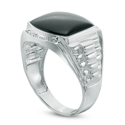 Men's 13.0mm Cushion-Cut Onyx Stepped Shank Ring in Solid 10K White Gold