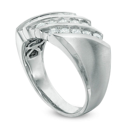 Men's 1.0 CT. T.W. Natural Diamond Slanted Three Row Ring in Solid 10K White Gold