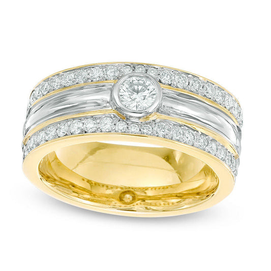 Men's 1.33 CT. T.W. Natural Diamond Wedding Band in Solid 14K Two-Tone Gold