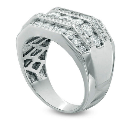 Men's 2.5 CT. T.W. Natural Diamond Five Row Ring in Solid 14K White Gold