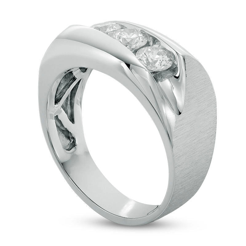Men's 1.0 CT. T.W. Natural Diamond Three Stone Slant Ring in Solid 14K White Gold