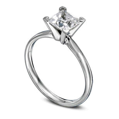 Certified 1.0 CT. Princess-Cut Natural Clarity Enhanced Diamond Solitaire Engagement Ring in Solid 14K White Gold (I/SI2)