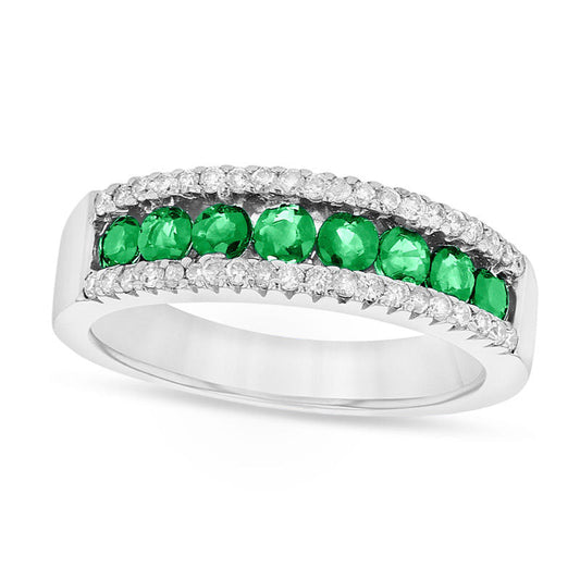 Emerald and 0.25 CT. T.W. Natural Diamond Band in Solid 14K White Gold