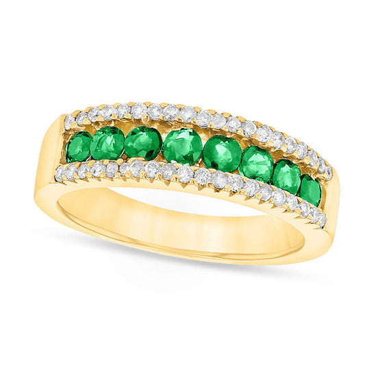 Emerald and 0.25 CT. T.W. Natural Diamond Band in Solid 14K Gold
