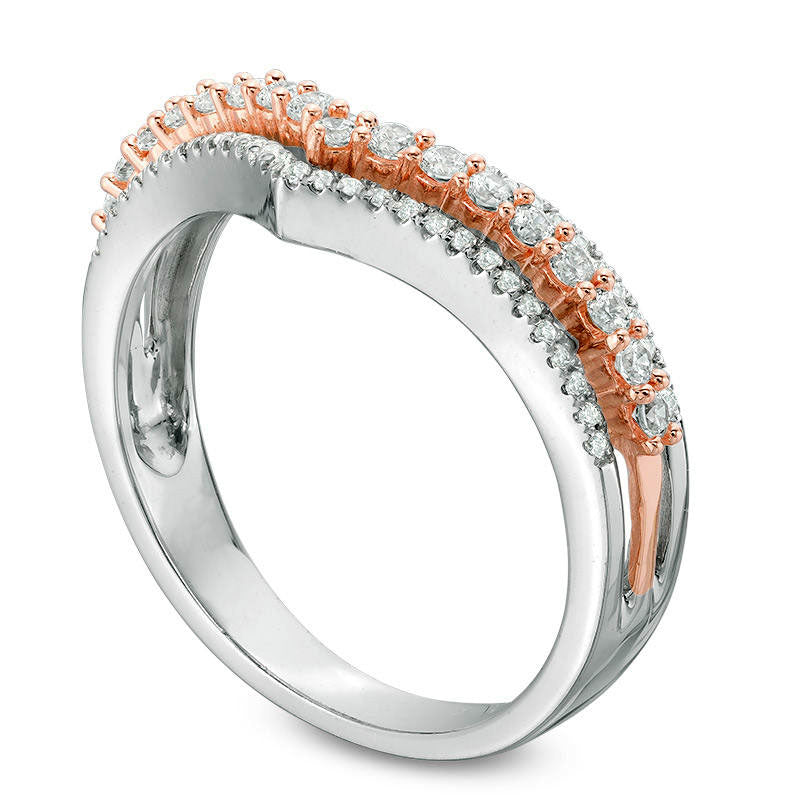 0.38 CT. T.W. Natural Diamond Triple Row Chevron Band in Solid 10K Two-Tone Gold