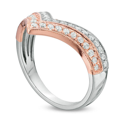 0.50 CT. T.W. Natural Diamond Antique Vintage-Style Double Chevron Band in Solid 10K Two-Tone Gold