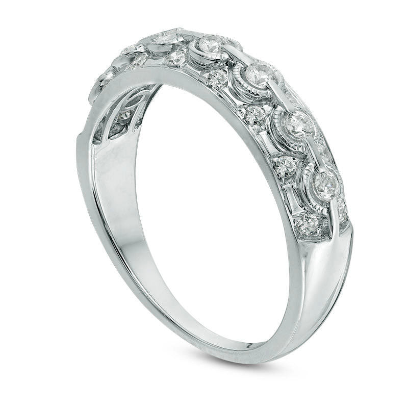 0.33 CT. T.W. Natural Diamond Antique Vintage-Style Anniversary Band in Solid 14K White Gold