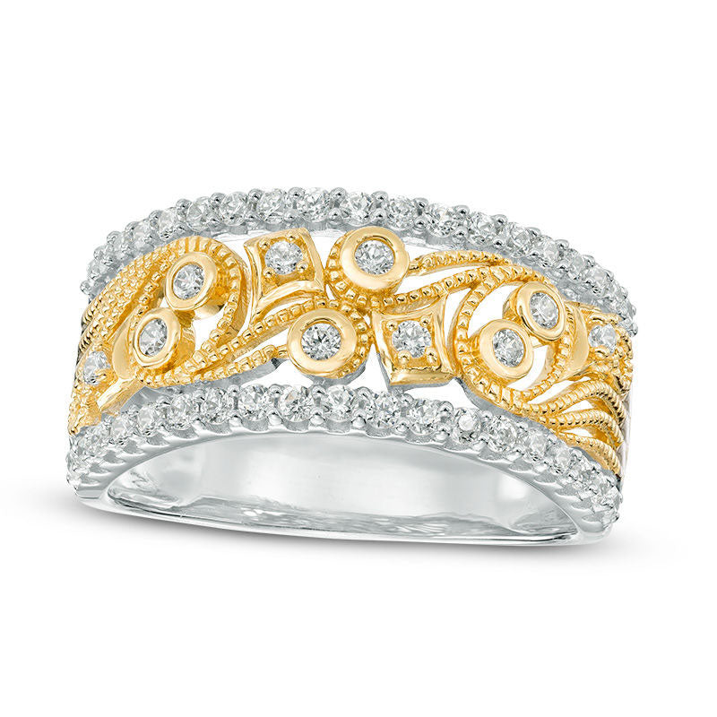 0.50 CT. T.W. Natural Diamond Filigree Antique Vintage-Style Band in Solid 10K Two-Tone Gold