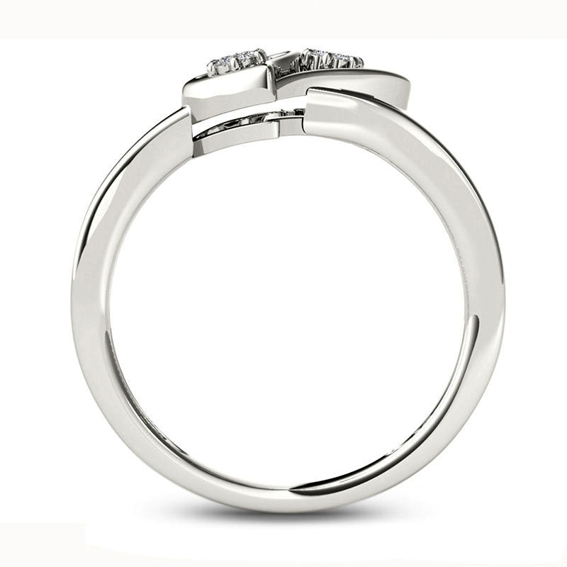0.05 CT. T.W. Natural Diamond Double Heart Ring in Solid 10K White Gold
