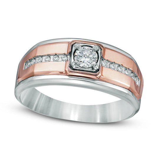 Mens 0.50 CT. T.W. Natural Diamond Square Frame Wedding Band in Solid 10K Two-Tone Gold