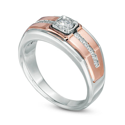 Mens 0.50 CT. T.W. Natural Diamond Square Frame Wedding Band in Solid 10K Two-Tone Gold