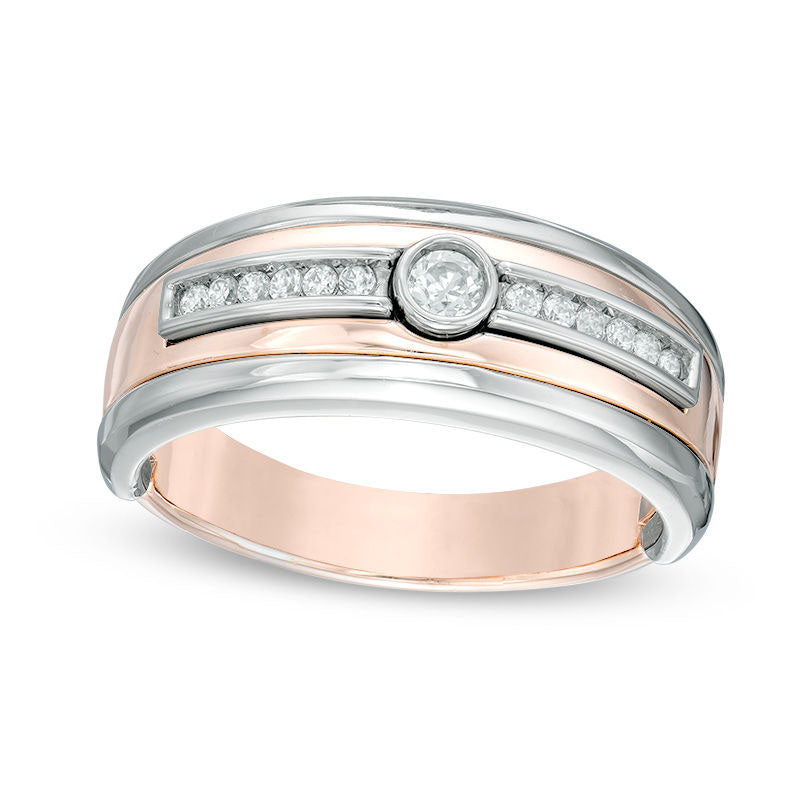 Mens 0.25 CT. T.W. Natural Diamond Wedding Band in Solid 10K Two-Tone Gold