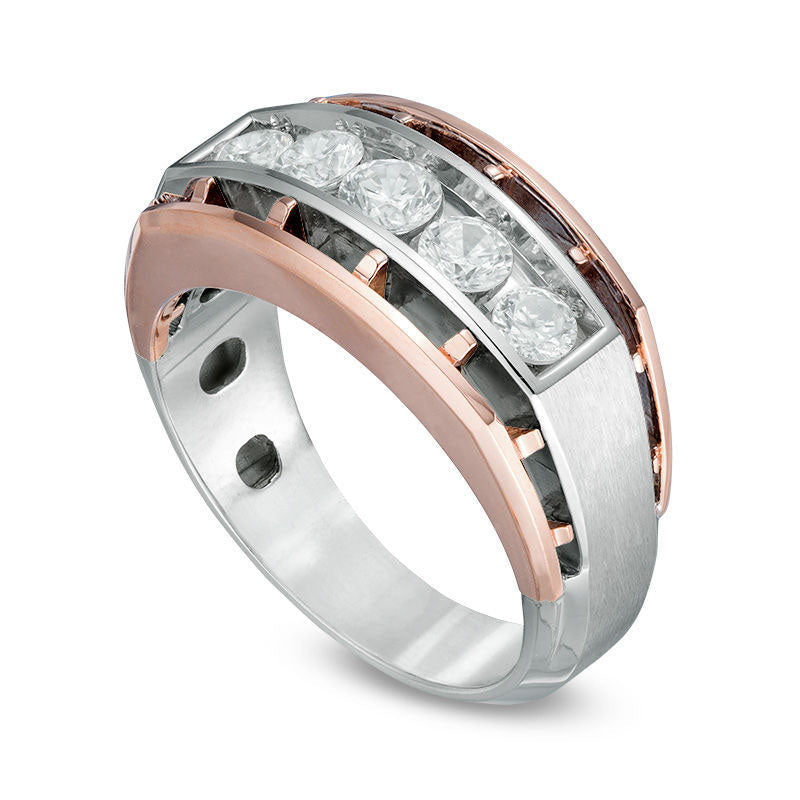 Mens 1.0 CT. T.W. Natural Diamond Five Stone Wedding Band in Solid 10K Two-Tone Gold