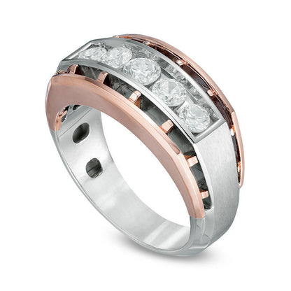 Mens 1.0 CT. T.W. Natural Diamond Five Stone Wedding Band in Solid 10K Two-Tone Gold
