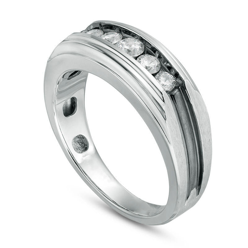 Mens 0.50 CT. T.W. Natural Diamond Five Stone Wedding Band in Solid 10K White Gold
