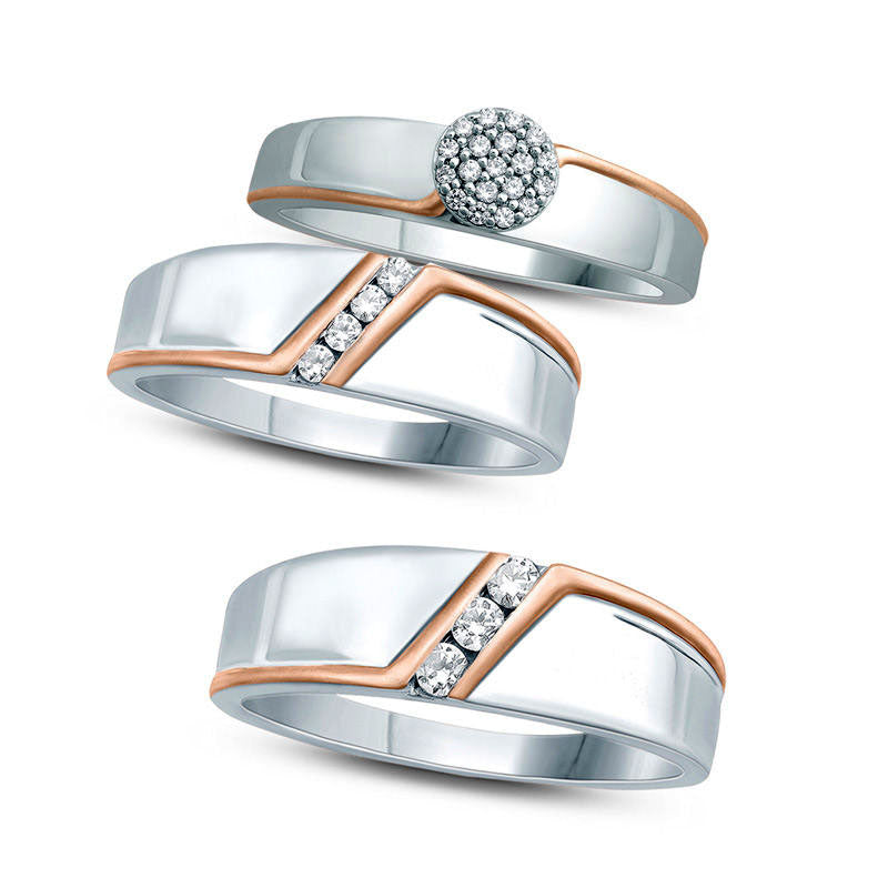 0.13 CT. T.W. Composite Natural Diamond Slant Bypass Stripe Engagement Ring in Solid 10K Two-Tone Gold