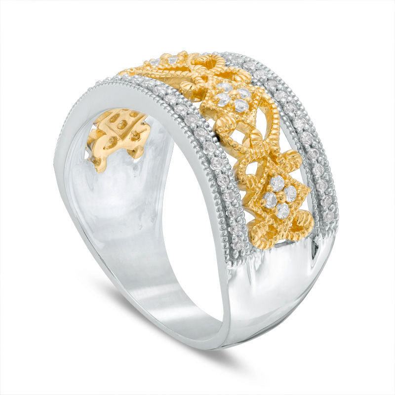 0.33 CT. T.W. Natural Diamond Scroll Antique Vintage-Style Band in Solid 10K Two-Tone Gold