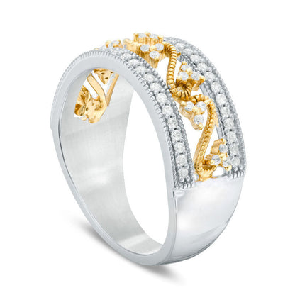0.33 CT. T.W. Natural Diamond Scroll Filigree Antique Vintage-Style Band in Solid 10K Two-Tone Gold