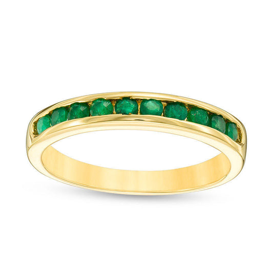 Natural Emerald Channel-Set Wedding Anniversary Band Ring in Solid 14K Yellow Gold