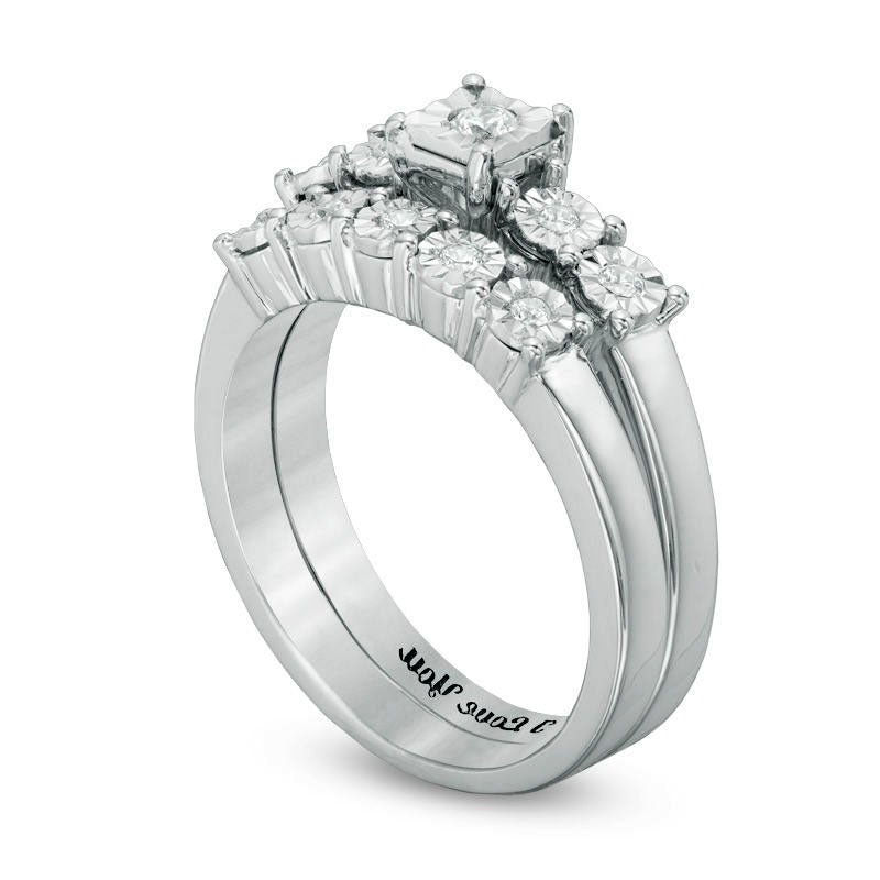 0.13 CT. T.W. Natural Diamond Five Stone Bridal Engagement Ring Set in Sterling Silver (1 Line)