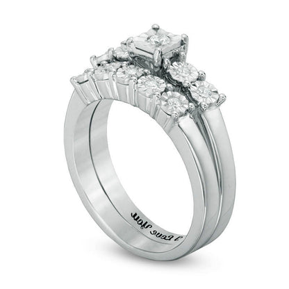 0.13 CT. T.W. Natural Diamond Five Stone Bridal Engagement Ring Set in Sterling Silver (1 Line)