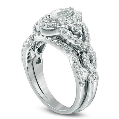 1.5 CT. T.W. Marquise Natural Diamond Frame Twist Bridal Engagement Ring Set in Solid 10K White Gold