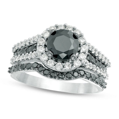2.0 CT. T.W. Enhanced Black and White Natural Diamond Frame Multi-Row Bridal Engagement Ring Set in Solid 14K White Gold