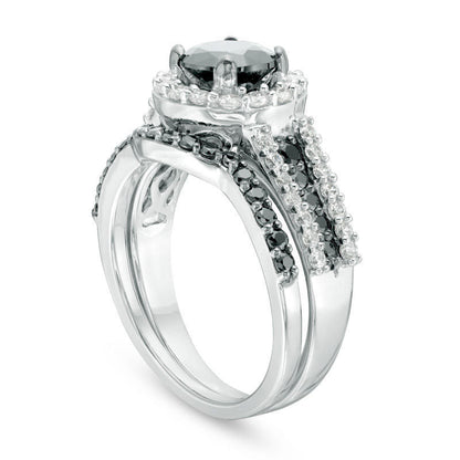 2.0 CT. T.W. Enhanced Black and White Natural Diamond Frame Multi-Row Bridal Engagement Ring Set in Solid 14K White Gold
