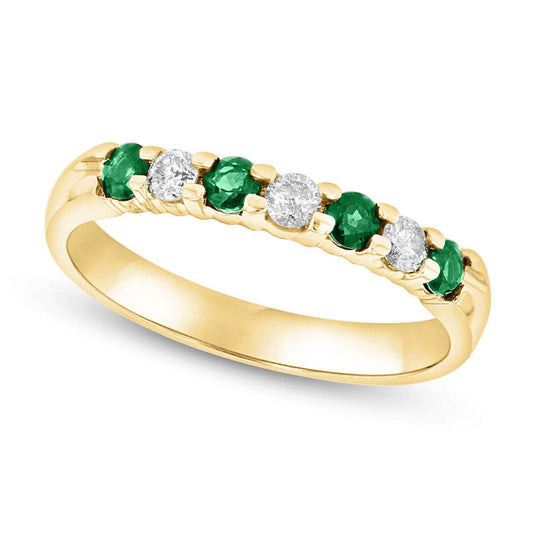 Emerald and 0.20 CT. T.W. Natural Diamond Seven Stone Band in Solid 14K Gold