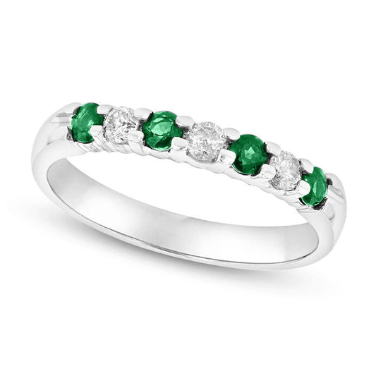 Emerald and 0.20 CT. T.W. Natural Diamond Seven Stone Band in Solid 14K White Gold
