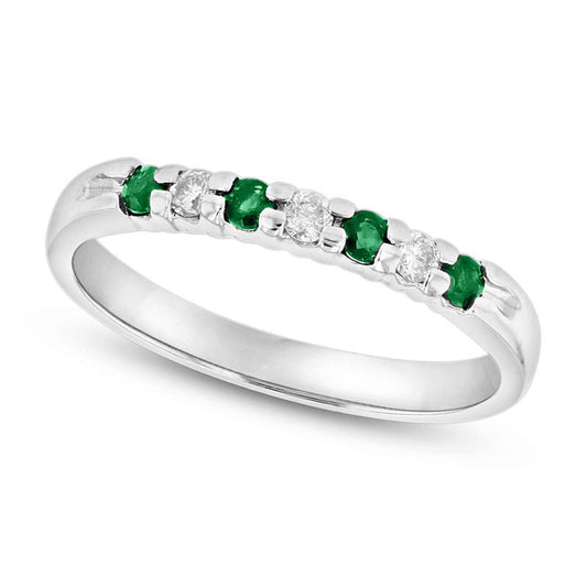 Emerald and 0.10 CT. T.W. Natural Diamond Seven Stone Band in Solid 14K White Gold