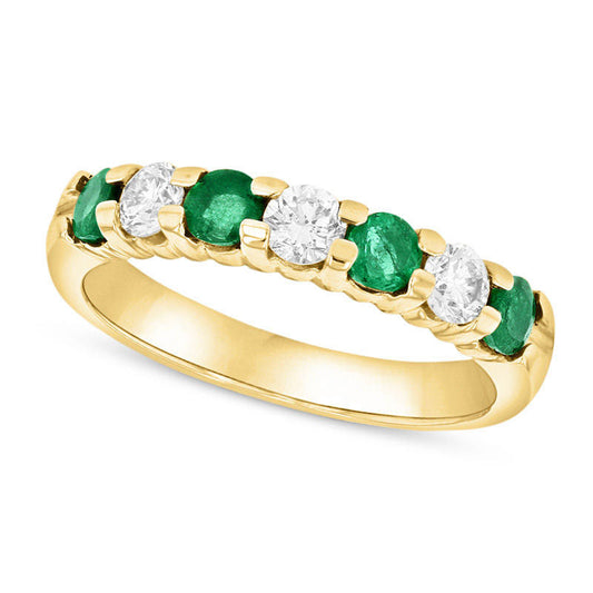 Emerald and 0.38 CT. T.W. Natural Diamond Seven Stone Band in Solid 14K Gold