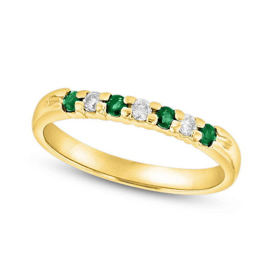 Emerald and 0.10 CT. T.W. Natural Diamond Seven Stone Band in Solid 14K Gold